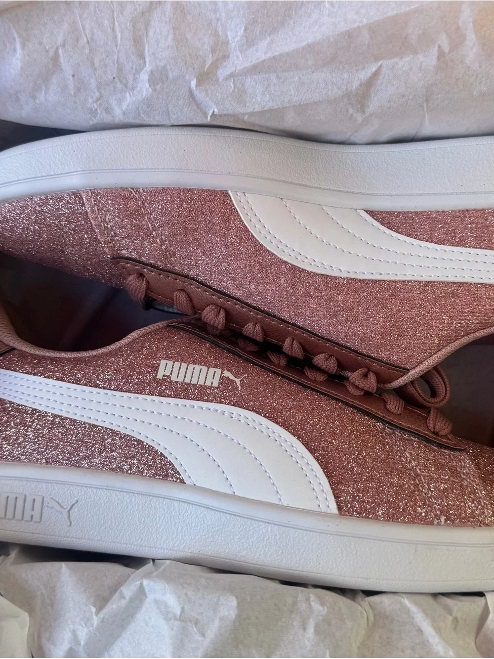 Puma Rose Pink Glitter Lace-Up Sneakers with White Formstrip